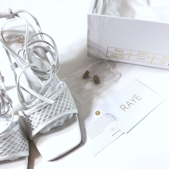 REVOLVE RAYE Penn Square Toe Heel in White Ankle Wrap Ties Lattice Netting 5.5 - Picture 3 of 10